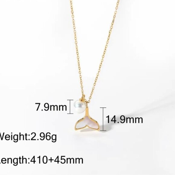 18k Gold Plated Shell Mermaid Tail Pearl Pendant Necklace - Picture 4 of 9